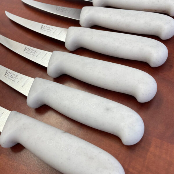 NARROW CURVED BONING KNIFE (DARK WOOL BLENDED HANDLE)